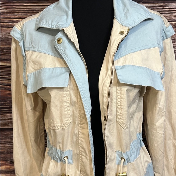 Anthropologie Retro Catelyn Colorblock Utility Anorak Jacket Cream and Blue| XXS - Picture 3 of 16